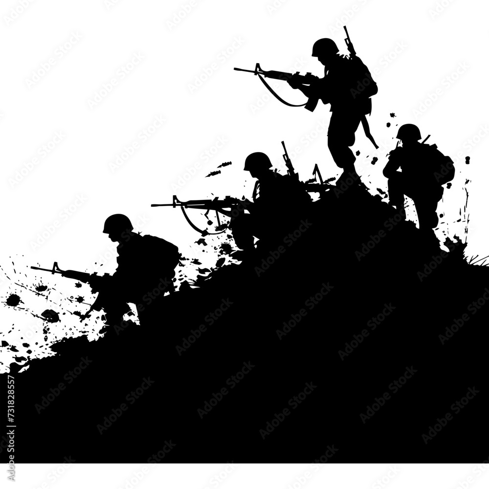 Wall mural silhouette of a war situation black color only