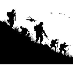 Fototapeta na wymiar silhouette of a war situation black color only 