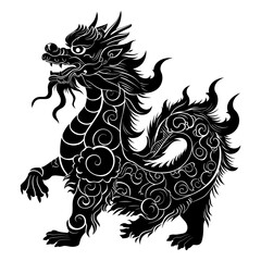 Naklejka premium Silhouette Qilin black color only full body 