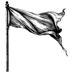flag fluttering element with ornament in old engraving style