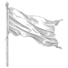 flag fluttering element with ornament in old engraving style