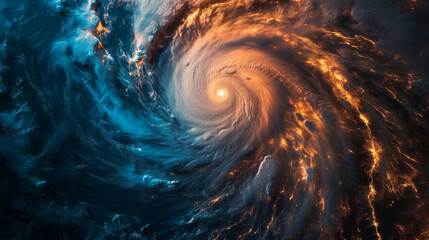 Aerial view of an intense hurricane from space with swirling clouds over the ocean, suitable for articles on weather or as a dramatic background - Powered by Adobe