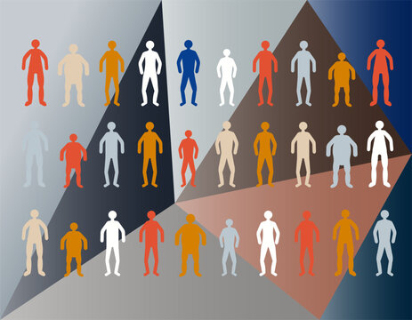 Male figures. Geometric illustration of a crowd of male figures. Men of different build and height.