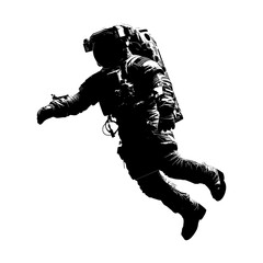 Silhouette astronaut floating in space black color only full body