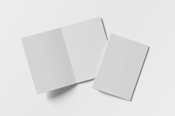 Realistic blank bifold brochure illustration for mockup. 3D Render on white background.