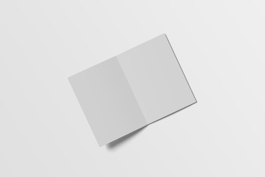 Realistic blank bifold brochure illustration for mockup. 3D Render on white background.