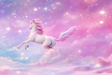 Obraz na płótnie Canvas Pastel glitter pink fantasy galaxy creates a rainbow unicorn background.