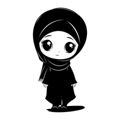 Silhouette cute little girl wearing hijab black color only
