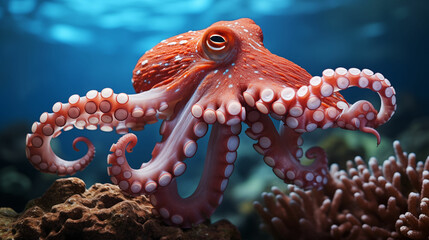 Octopus Swimming in the Ocean. Generative AI.