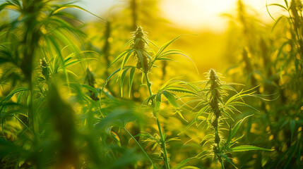 Hanfblatt, Hanfpflanze in der Natur. Legalisierung von Cannabis. 