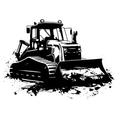 Silhouette Bulldozer construction heavy machine equipment black color only