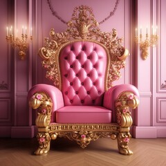 Enchanted Seating: Fantasy Blue Chair in the Heart of a Pink Forest - A Magical Fairytale Kingdom
