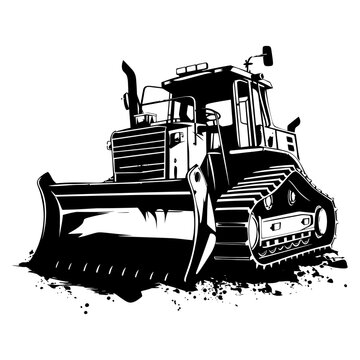 recommend clip art: Silhouette Bulldozer construction heavy machine equipment black color only