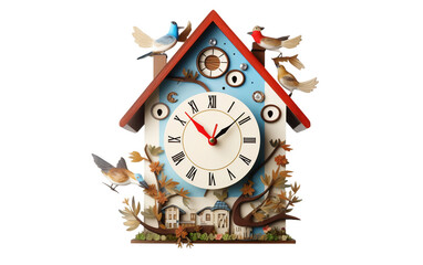 Modern Cuckoo Clock Isolated on Transparent Background PNG.