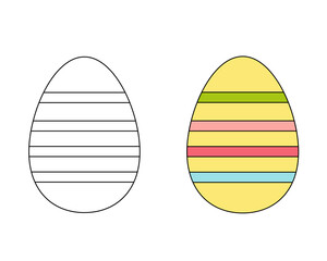 A set of two Easter eggs. Colored black and white Easter eggs. Coloring book. Contour drawing.