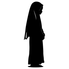 Silhouette cute little girl wearing hijab black color only
