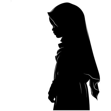 Silhouette Cute Little Girl Wearing Hijab Black Color Only