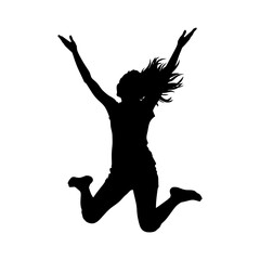Silhouette young woman jump happy enjoy life full body