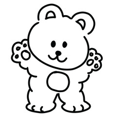 Kid drawing style outline of teddy bear for cartoon character, comic, mascot, toy, animal sticker, pet, vet, fabric print, black and white, logo, icon, banner, frame, tattoo, happy doll, coloring book
