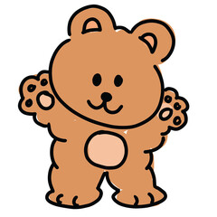 Kid drawing and kid colouring style of teddy bear for cartoon character, comic, mascot, toy, animal sticker, pet, vet, fabric print, decoration, brand logo, icon, banner, frame, tattoo, heart, ads