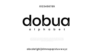 Dobua Modern minimal abstract alphabet fonts. Typography technology, electronic, movie, digital, music, future, logo creative font. vector illustration - obrazy, fototapety, plakaty