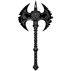 Fototapeta na wymiar Silhouette viking ax or axe or warhammer weapon in mmorpg game black color only