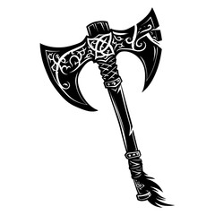Silhouette viking ax or axe in mmorpg game black color only