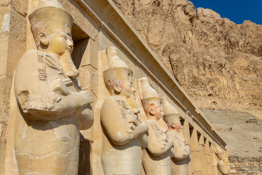 Osiris Statues at Deir el-Bahari or Temple of Queen Hatshepsut near the Valley of the Kings in Luxor West bank, Egypt