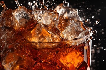 water ice cube drink splash splashed out of shot glass near black background