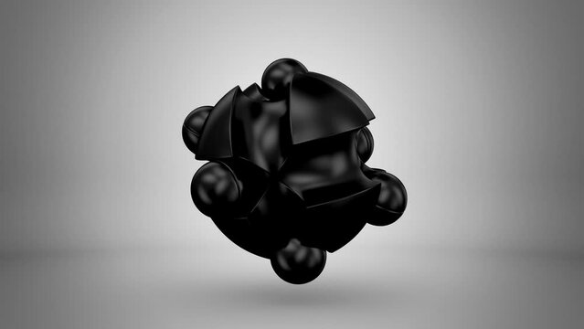 Abstract Shape. Gray background, loop, 3 in 1, alpha matte, 3d rendering, 4k resolution
