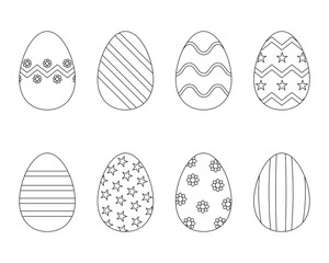 Set of Easter eggs. black and white Easter eggs. Coloring book. outline drawing.