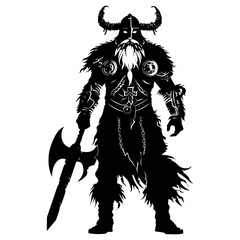 Silhouette viking warrior in mmorpg game black color only