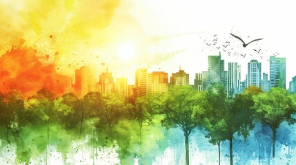 écologie et planète terre, arrière plan conceptuel sur le thème de l'écologie, dessin façon aquarelle colorée, ia générative