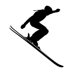 Silhouette ski jumps in the air black color only full body - obrazy, fototapety, plakaty