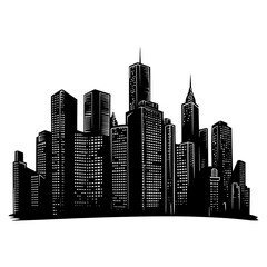 Silhouette skyscrapers black color only