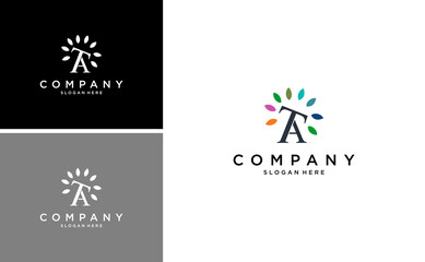 Luxury initial TA or AT logo with leaf thrive logotype