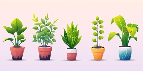 Set of 3D cartoon icons featuring houseplants, potted plants, and tree shoots.