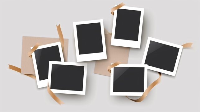 A collage of picture frames with mockup tape, isolated on a transparent background.