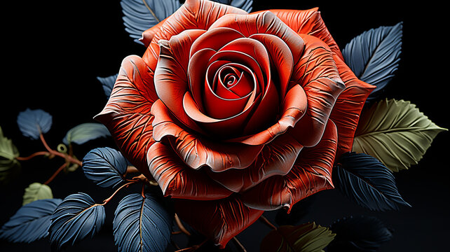 3d photo of a  red and blue rose with drops wallpaper made with generative AI