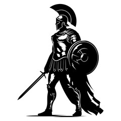 Silhouette Ancient Greek Warrior black color only