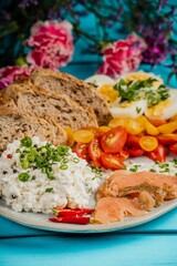 Pristine white plate filled with an array of delicious food creating a delightful and inviting scene