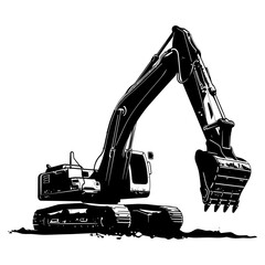 Silhouette Excavator heavy construction equipment black color only - obrazy, fototapety, plakaty