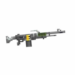 Digital illustration of a weapon of the future in the style of a pixel art design, white background