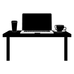 Silhouette Office Desk With Laptop and Coffee