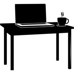 Silhouette Office Desk With Laptop and Coffee