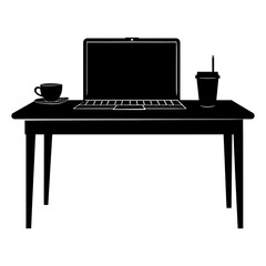 Silhouette Office Desk With Laptop and Coffee