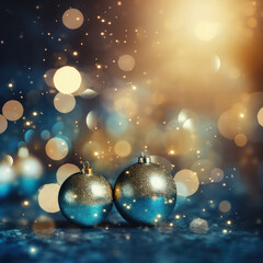 Immerse yourself in the radiance of New Year's Eve with this abstract blue and gold background. The sparkling bokeh and festive lights, crafted through AI generative  - obrazy, fototapety, plakaty