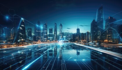 Obraz premium The Futuristic City at Night: Illuminated Lights and Sleek Lines