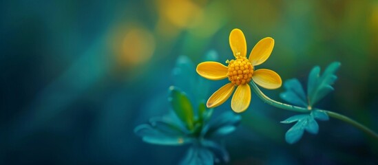 Close-up nature photography: Vibrant yellow flower on blue.
