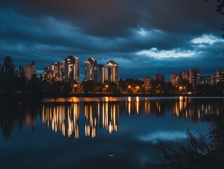 Fototapeta na wymiar Modern City Reflections at Night